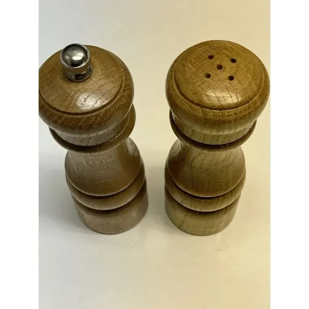 Olde Thompson Light Wood Vintage Salt Shaker Pepper Grinder Mill Set
